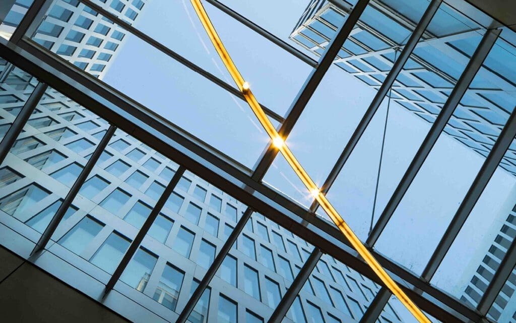 looking out rooftop of building