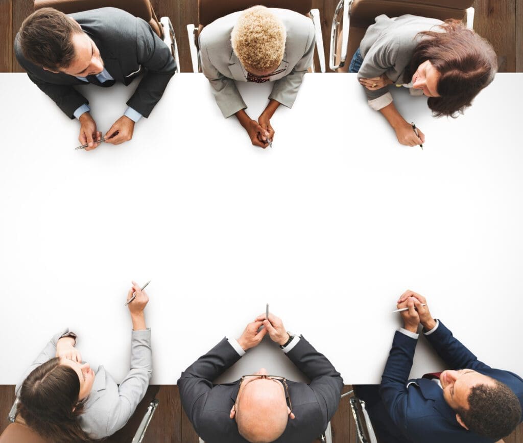 a business meeting shot from above