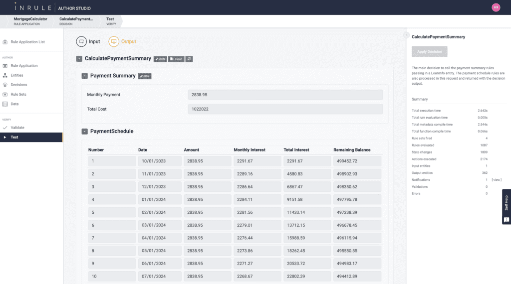 calculate payment - inrule author studio